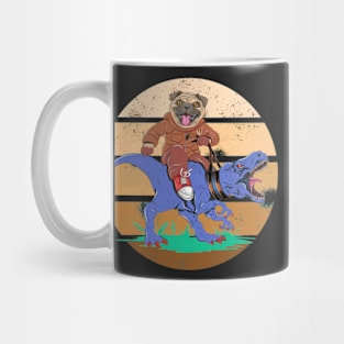 pug dog puppy cute riding t-rex dinosaur wild artwork vector Mug